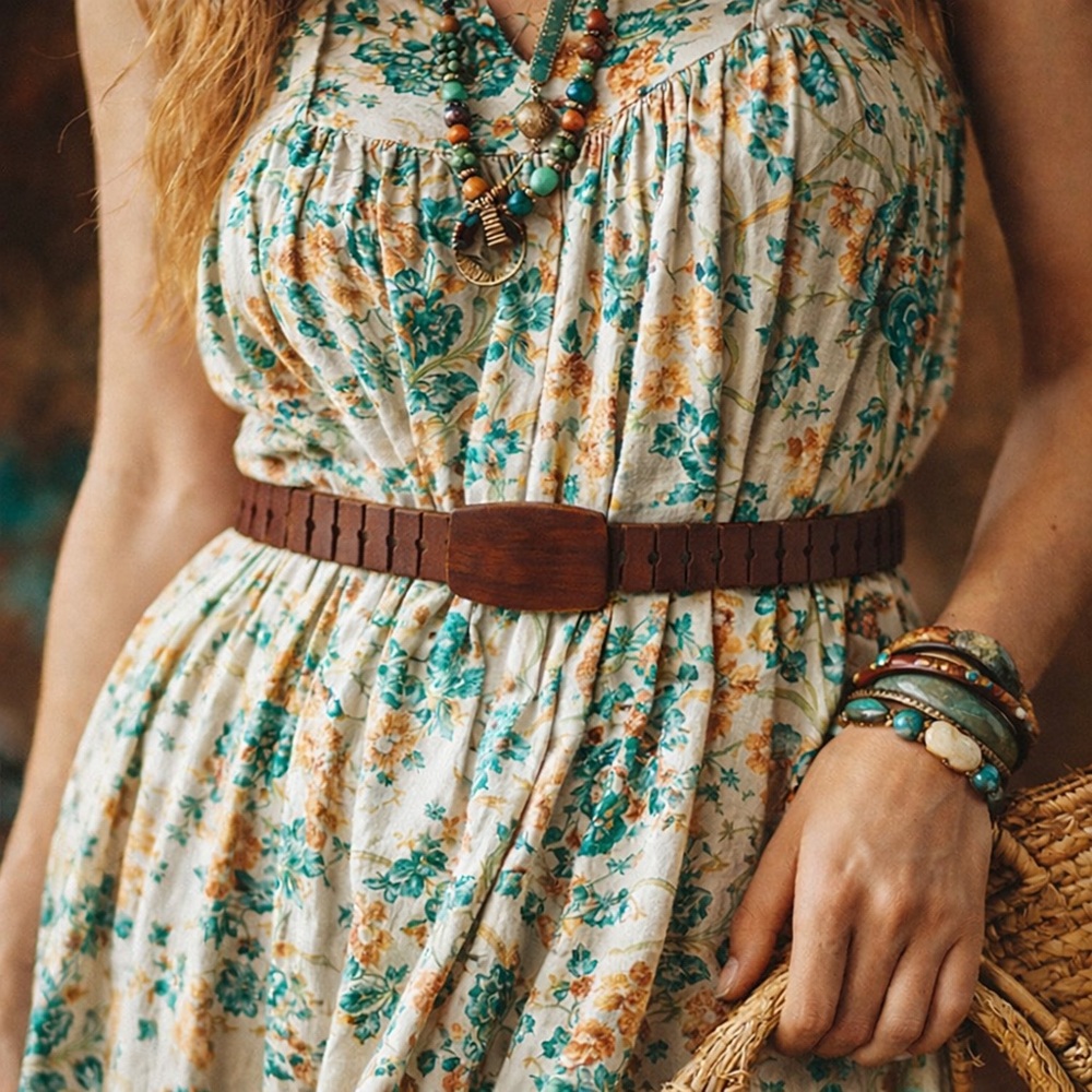 Vintage Handmade Wooden Belt John’s Wooden Belts Carved Segmented Wood Boho